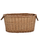 Natural willow firewood basket with rope handles, measuring 22.8x16.5x11.4 inches.